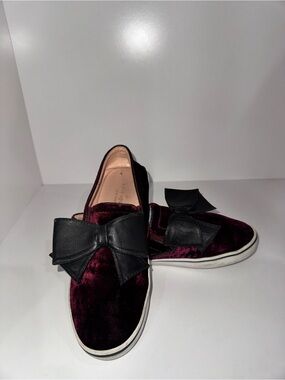 kate spade Burgundy Velvet Slip-On Sneakers with Black Bow
